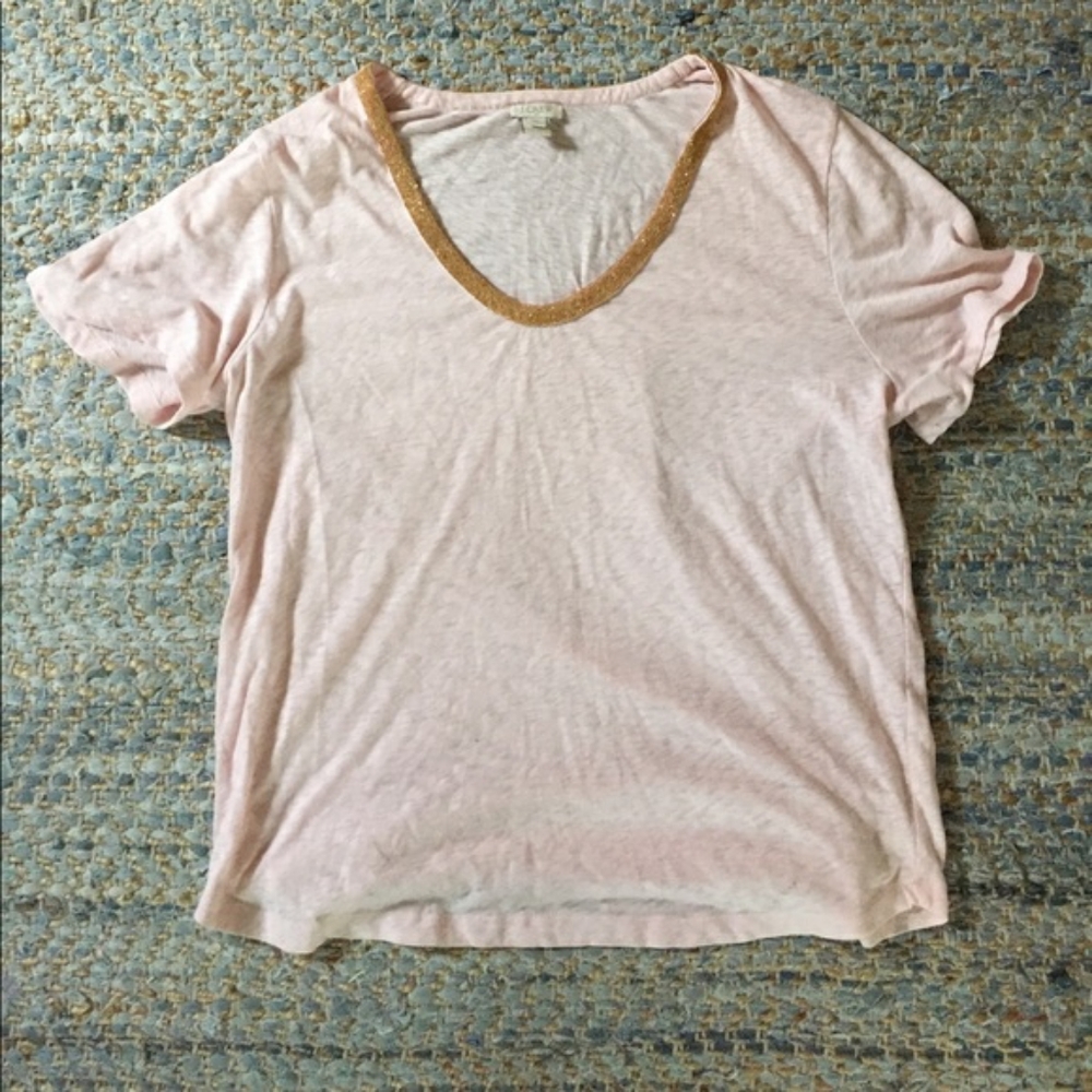 Pink J Crew Tee with Beaded Neckline